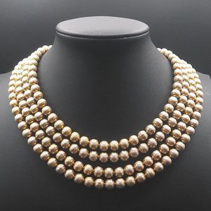 Vintage Gold Metal Beaded Flapper Length Necklace